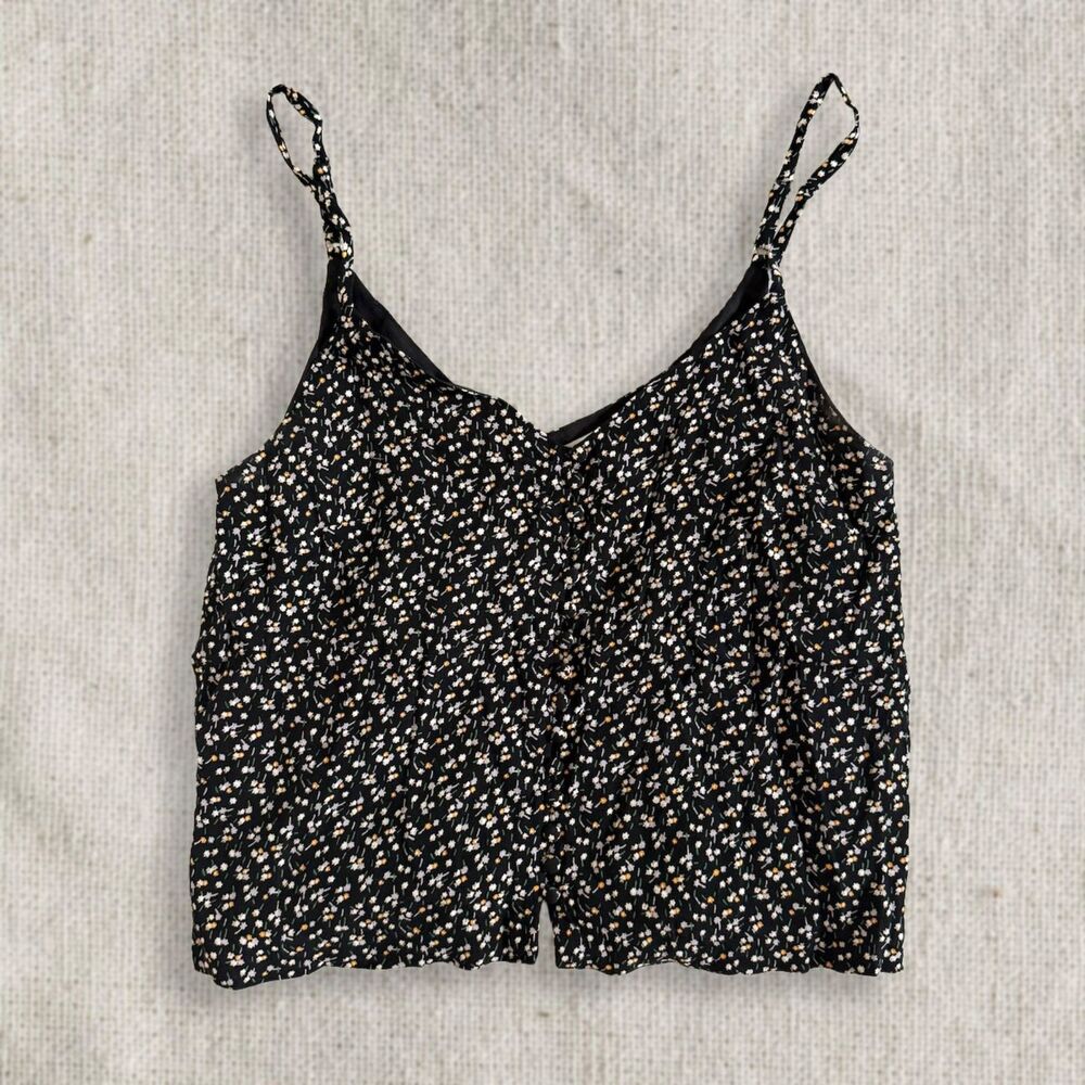 Madewell Black Cropped Floral Tank Top Size 0 XS Adjustable Straps Summer